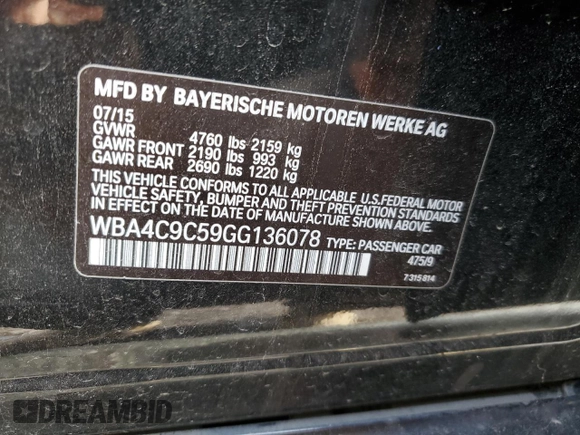 2016 BMW 4 Series 428i xDrive with VIN WBA4C9C59GG136078, listed as a Copart auction lot 49689895 with 143,135 mi miles and Salvage Title. Bid and sale history available at DreamBid. Image 14.
