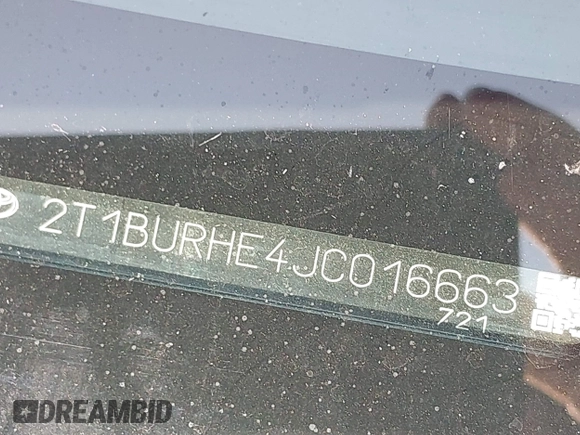 2018 Toyota Corolla L с VIN 2T1BURHE4JC016663, выставлен на аукционе IAAI как лот 42458195 с пробегом 160 512 миль миль и . История ставок и продаж доступна на DreamBid. Изображение 9.