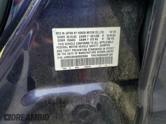 2009 Honda Fit Sport z VIN JHMGE88489S023368, wystawiony jako Copart lot #59741195 z przebiegiem 153 384 mil mil oraz Szkoda całkowita • Salvage title. Historia ofert i sprzedaży dostępna na DreamBid. Obrazek 12.