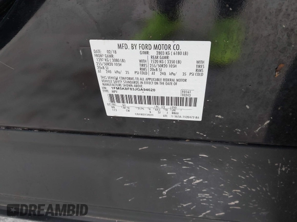 2018 Ford Explorer Limited with VIN 1FM5K8F83JGA94620, listed as a IAAI auction lot 40522242 with 107,928 mi miles and . Bid and sale history available at carsss.com. Image 9.