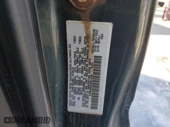 2002 Toyota Tacoma z VIN 5TEPM62N12Z011042, wystawiony jako Copart lot #47381135 z przebiegiem 217 358 mil mil oraz Szkoda całkowita • Salvage title. Historia ofert i sprzedaży dostępna na DreamBid. Obrazek 12.