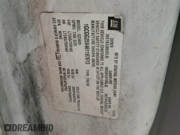 2006 Chevrolet Express Cargo z VIN 1GCGG25V461187613, wystawiony jako Copart lot #52344335 z przebiegiem Nie podano mil oraz Szkoda całkowita • Salvage title. Historia ofert i sprzedaży dostępna na DreamBid. Obrazek 15.