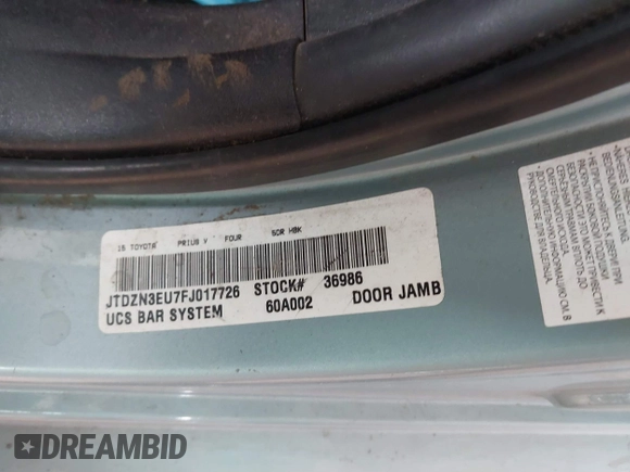 2015 Toyota Prius Two with VIN JTDZN3EU7FJ017726, listed as a IAAI auction lot 41719418 with 122,703 mi miles and . Bid and sale history available at DreamBid. Image 9.
