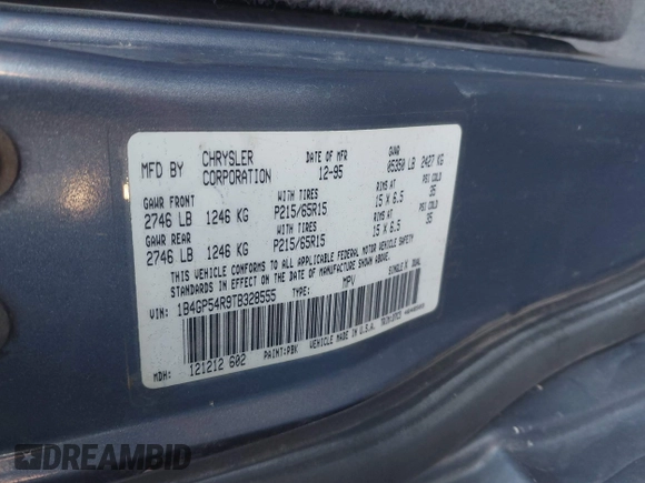 1996 Dodge Grand Caravan with VIN 1B4GP54R9TB328555, listed as a IAAI auction lot 40770123 with 184,323 mi miles and . Bid and sale history available at DreamBid. Image 9.
