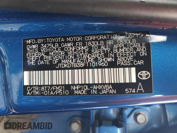 2015 Toyota Prius One z VIN JTDKDTB38F1101960, wystawiony jako Copart lot #56105945 z przebiegiem 165 259 mil mil oraz Szkoda całkowita • Salvage title. Historia ofert i sprzedaży dostępna na DreamBid. Obrazek 13.