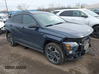 2024 Hyundai Kona N Line with VIN KM8HACA38RU051922, listed as a IAAI auction lot 41612286 with 21,369 mi miles. Bid and sale history available at carsss.com. Image 1.