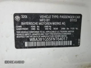 2015 BMW 3 Series 320i with VIN WBA3B1G55FNT64017, listed as a Copart auction lot 50807865 with 46,703 mi miles and Salvage Title. Bid and sale history available at carsss.com. Image 12.