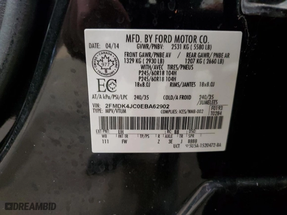 2014 Ford Edge SEL with VIN 2FMDK4JC0EBA62902, listed as a Copart auction lot 53751895 with 201,440 mi miles and Clean Title. Bid and sale history available at carsss.com. Image 13.