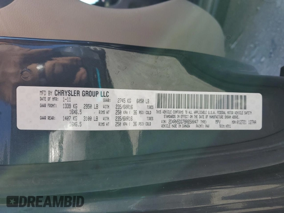 2011 Dodge Grand Caravan Crew with VIN 2D4RN5DG7BR650047, listed as a Copart auction lot 52929885 with 235,858 mi miles and Clean Title. Bid and sale history available at DreamBid. Image 13.