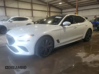 2023 Genesis G70 3.3T with VIN KMTG54TE1PU132414, listed as a Copart auction lot 57120935 with 22,360 mi miles and Salvage title. Bid and sale history available at DreamBid. Image 1.