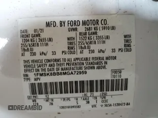 2021 Ford Explorer with VIN 1FMSK8BB8MGA72959, listed as a Copart auction lot 42185795 with 59,710 mi miles and Salvage Title. Bid and sale history available at carsss.com. Image 13.