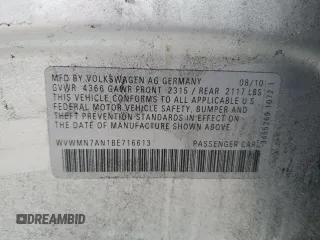 2011 Volkswagen CC Sport z VIN WVWMN7AN1BE716613, wystawiony jako Copart lot #54602245 z przebiegiem Nie podano mil oraz Szkody całkowita. Historia ofert i sprzedaży dostępna na DreamBid. Obrazek 12.
