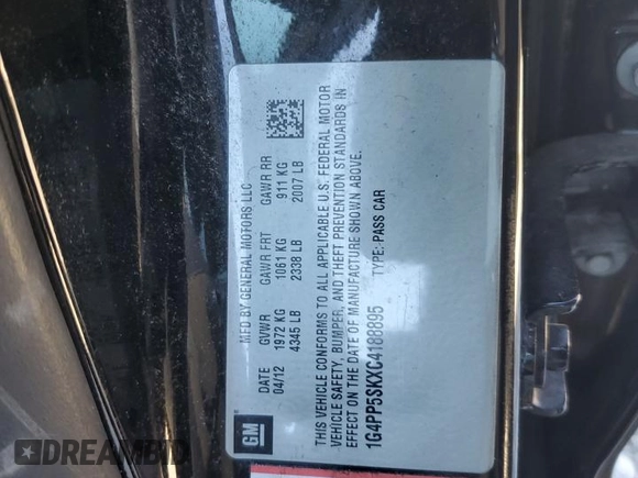 2012 Buick Verano with VIN 1G4PP5SKXC4188895, listed as a Copart auction lot 84131454 with 231,367 mi miles and Salvage Title. Bid and sale history available at carsss.com. Image 12.
