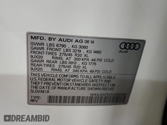 2015 Audi Q7 Premium Plus z VIN WA1LGAFE2FD002409, wystawiony jako Copart lot #54202165 z przebiegiem 195 752 mil mil oraz Czysty tytuł • Clean title. Historia ofert i sprzedaży dostępna na DreamBid. Obrazek 12.