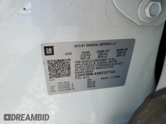 2021 GMC Acadia SLT with VIN 1GKKNML41MZ127121, listed as a Copart auction lot 48416815 with 84,001 mi miles and Non Repairable. Bid and sale history available at DreamBid. Image 14.