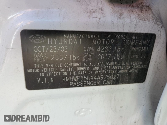 2004 Hyundai Sonata GLS with VIN KMHWF35HX4A975027, listed as a Copart auction lot 82652354 with 148,296 mi miles and Salvage Title. Bid and sale history available at carsss.com. Image 12.