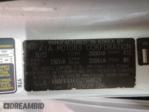 2016 Kia Forte LX with VIN KNAFK4A64G5564629, listed as a Copart auction lot 49143165 with 99,480 mi miles and Salvage Title. Bid and sale history available at carsss.com. Image 13.