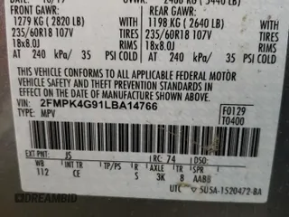 2020 Ford Edge SE с VIN 2FMPK4G91LBA14766, выставлен на аукционе Copart как лот 54425375 с пробегом 101 630 миль миль и Списание • Salvage title. История ставок и продаж доступна на DreamBid. Изображение 13.