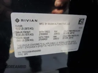 2024 Rivian R1S Adventure with VIN 7PDSGABA4RN042969, listed as a Copart auction lot 79255604 with Not Provided miles and Salvage Title. Bid and sale history available at carsss.com. Image 13.