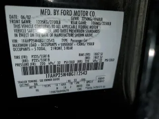 2008 Ford Taurus Limited with VIN 1FAHP25W48G112543, listed as a Copart auction lot 83317684 with 35,046 mi miles and Salvage Title. Bid and sale history available at DreamBid. Image 12.
