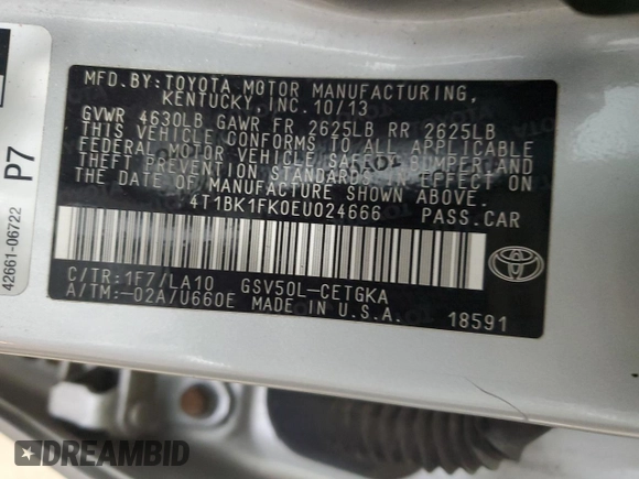 2014 Toyota Camry SE with VIN 4T1BK1FK0EU024666, listed as a Copart auction lot 52403395 with 129,728 mi miles and Salvage Title. Bid and sale history available at carsss.com. Image 12.