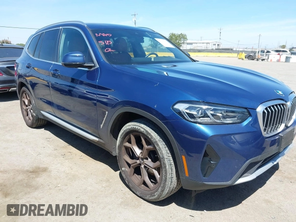 2023 BMW X3 sDrive30i z VIN 5UX43DP04P9P44100, wystawiony jako IAAI lot #42267136 z przebiegiem 28 618 mil mil oraz . Historia ofert i sprzedaży dostępna na DreamBid. Obrazek 1.
