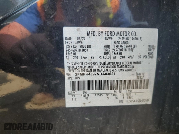 2022 Ford Edge SEL z VIN 2FMPK4J97NBA83621, wystawiony jako Copart lot #54874805 z przebiegiem 72 892 mil mil oraz Nie do naprawy • Non repairable. Historia ofert i sprzedaży dostępna na DreamBid. Obrazek 13.