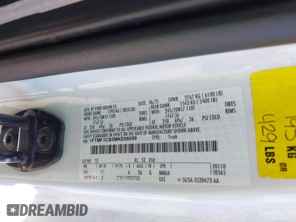 2021 Ford F-150 XL с VIN 1FTMF1CB5MKE08099, выставлен на аукционе IAAI как лот 41454716 с пробегом 14 568 миль миль и . История ставок и продаж доступна на DreamBid. Изображение 9.