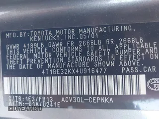2004 Toyota Camry LE with VIN 4T1BE32KX4U916477, listed as a IAAI auction lot 42018299 with 149,247 mi miles. Bid and sale history available at carsss.com. Image 9.