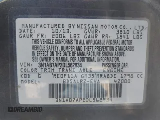 2013 Nissan Sentra SR with VIN 3N1AB7AP2DL562934, listed as a IAAI auction lot 42080452 with 182,053 mi miles and . Bid and sale history available at DreamBid. Image 9.