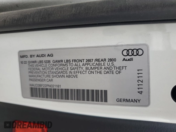 2023 Audi A6 Premium z VIN WAUD3BF22PN021181, wystawiony jako Copart lot #54792284 z przebiegiem 37 167 mil mil oraz . Historia ofert i sprzedaży dostępna na DreamBid. Obrazek 12.