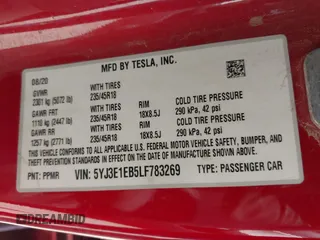 2020 Tesla Model 3 Long Range with VIN 5YJ3E1EB5LF783269, listed as a IAAI auction lot 42085024 with 80,939 mi miles. Bid and sale history available at carsss.com. Image 9.