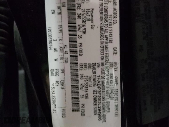 2013 Ford Focus SE with VIN 1FADP3F20DL294906, listed as a Copart auction lot 49699715 with 210,290 mi miles and Salvage Title. Bid and sale history available at carsss.com. Image 12.