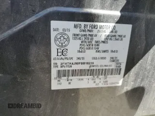 2015 Ford Edge SEL with VIN 2FMTK4J90FBB18239, listed as a Copart auction lot 58411614 with 92,888 mi miles and Salvage Title. Bid and sale history available at carsss.com. Image 12.