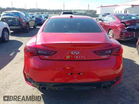 2021 Infiniti Q60 Red Sport 400 with VIN JN1FV7LL8MM560392, listed as a IAAI auction lot 41548964 with 14,057 mi miles and . Bid and sale history available at DreamBid. Image 16.