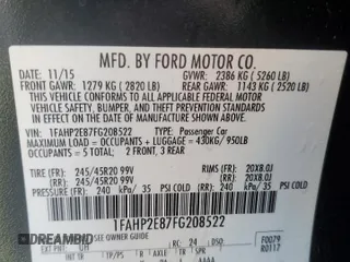 2015 Ford Taurus SEL with VIN 1FAHP2E87FG208522, listed as a Copart auction lot 46700095 with 97,439 mi miles and Salvage title. Bid and sale history available at DreamBid. Image 13.