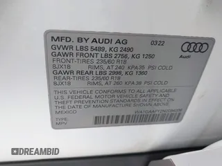2022 Audi Q5 S line Premium z VIN WA1GAAFY2N2094208, wystawiony jako IAAI lot #42672467 z przebiegiem 26 301 mil mil oraz . Historia ofert i sprzedaży dostępna na DreamBid. Obrazek 9.
