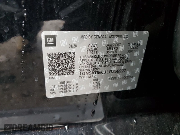 2020 Chevrolet Tahoe Commercial with VIN 1GNSKDEC1LR256927, listed as a Copart auction lot 49929805 with 116,629 mi miles and Clean title. Bid and sale history available at DreamBid. Image 13.