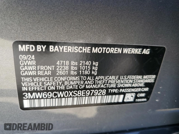 2025 BMW 3 Series 330i with VIN 3MW69CW0XS8E97928, listed as a Copart auction lot 85332294 with Not Provided miles and Non Repairable. Bid and sale history available at carsss.com. Image 14.