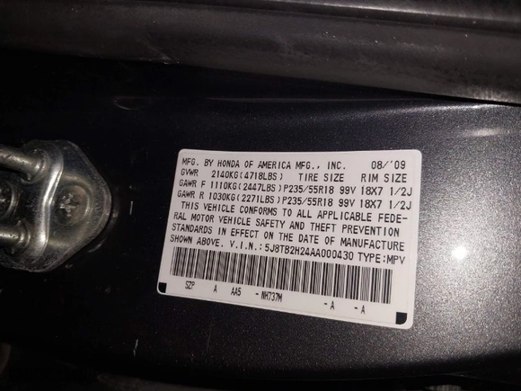 2010 Acura RDX with VIN 5J8TB2H24AA000430, listed as a IAAI auction lot 41222129 with 195,180 mi miles. Bid and sale history available at carsss.com. Image 9.