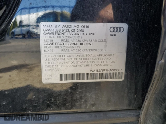 2017 Audi Q5 Premium Plus z VIN WA1L2AFP7HA003687, wystawiony jako Copart lot #54584235 z przebiegiem 117 365 mil mil oraz Tytuł czysty. Historia ofert i sprzedaży dostępna na DreamBid. Obrazek 12.