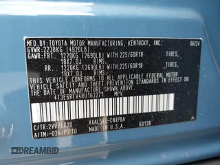 2024 Toyota RAV4 Hybrid XSE with VIN 4T3E6RFV4RU163271, listed as a IAAI auction lot 42237047 with 9,988 mi miles and . Bid and sale history available at DreamBid. Image 9.