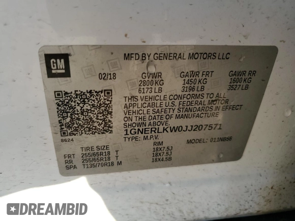 2018 Chevrolet Traverse LS with VIN 1GNERLKW0JJ207571, listed as a Copart auction lot 86076374 with 119,450 mi miles and Salvage Title. Bid and sale history available at carsss.com. Image 13.