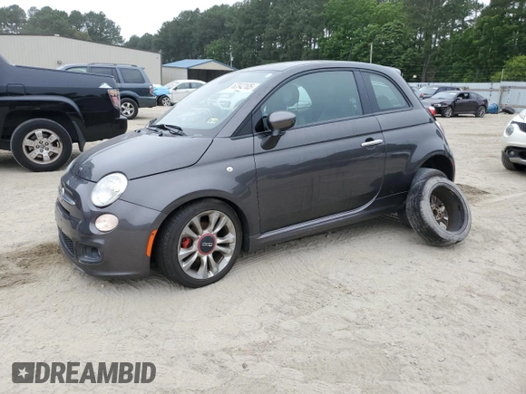 2015 FIAT 500 Sport with VIN 3C3CFFBR0FT755871, listed as a Copart auction lot 62342105 with 76,514 mi miles and Salvage title. Bid and sale history available at DreamBid. Image 1.