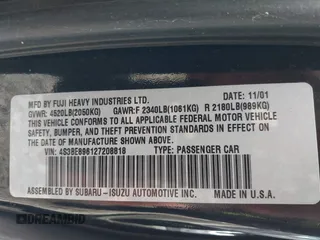 2002 Subaru Legacy Outback with VIN 4S3BE896127208818, listed as a IAAI auction lot 41672605 with 129,925 mi miles and . Bid and sale history available at DreamBid. Image 9.