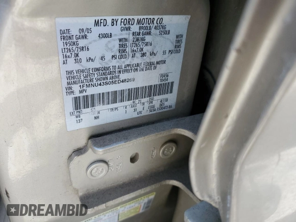 2005 Ford Excursion Limited с VIN 1FMNU43S05ED48269, выставлен на аукционе Copart как лот 50412835 с пробегом 200 920 миль миль и Чистый • Clean title. История ставок и продаж доступна на DreamBid. Изображение 13.