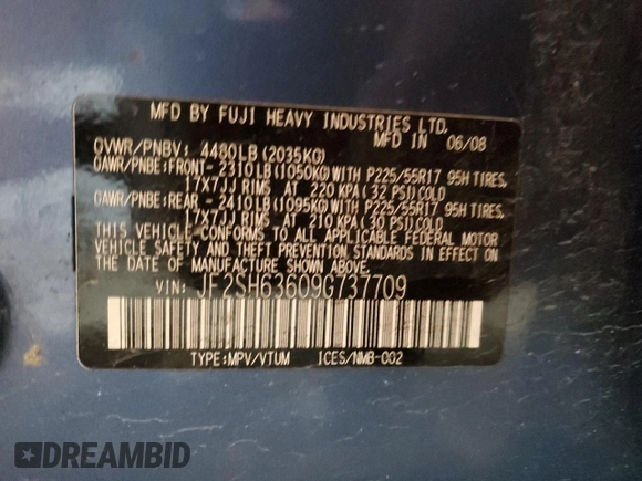 2009 Subaru Forester X with VIN JF2SH63609G737709, listed as a Copart auction lot 88023375 with 223,565 mi miles and Salvage title. Bid and sale history available at DreamBid. Image 13.