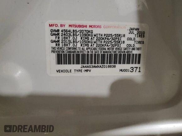 2010 Mitsubishi Outlander SE с VIN JA4AS3AWXAZ018838, выставлен на аукционе Copart как лот 46368595 с пробегом 71 888 миль миль и Списание • Salvage title. История ставок и продаж доступна на DreamBid. Изображение 15.
