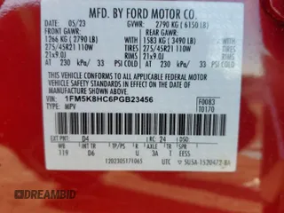 2023 Ford Explorer Platinum with VIN 1FM5K8HC6PGB23456, listed as a Copart auction lot 84264414 with 3,826 mi miles and Salvage title. Bid and sale history available at DreamBid. Image 14.