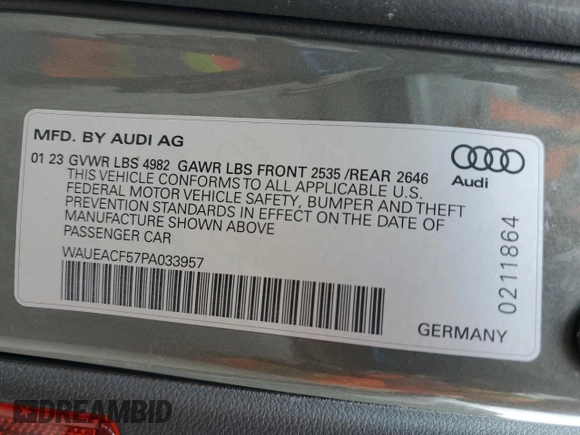 2023 Audi A5 Sportback S line Prestige z VIN WAUEACF57PA033957, wystawiony jako Copart lot #60224274 z przebiegiem 43 445 mil mil oraz Szkoda całkowita • Salvage title. Historia ofert i sprzedaży dostępna na DreamBid. Obrazek 13.